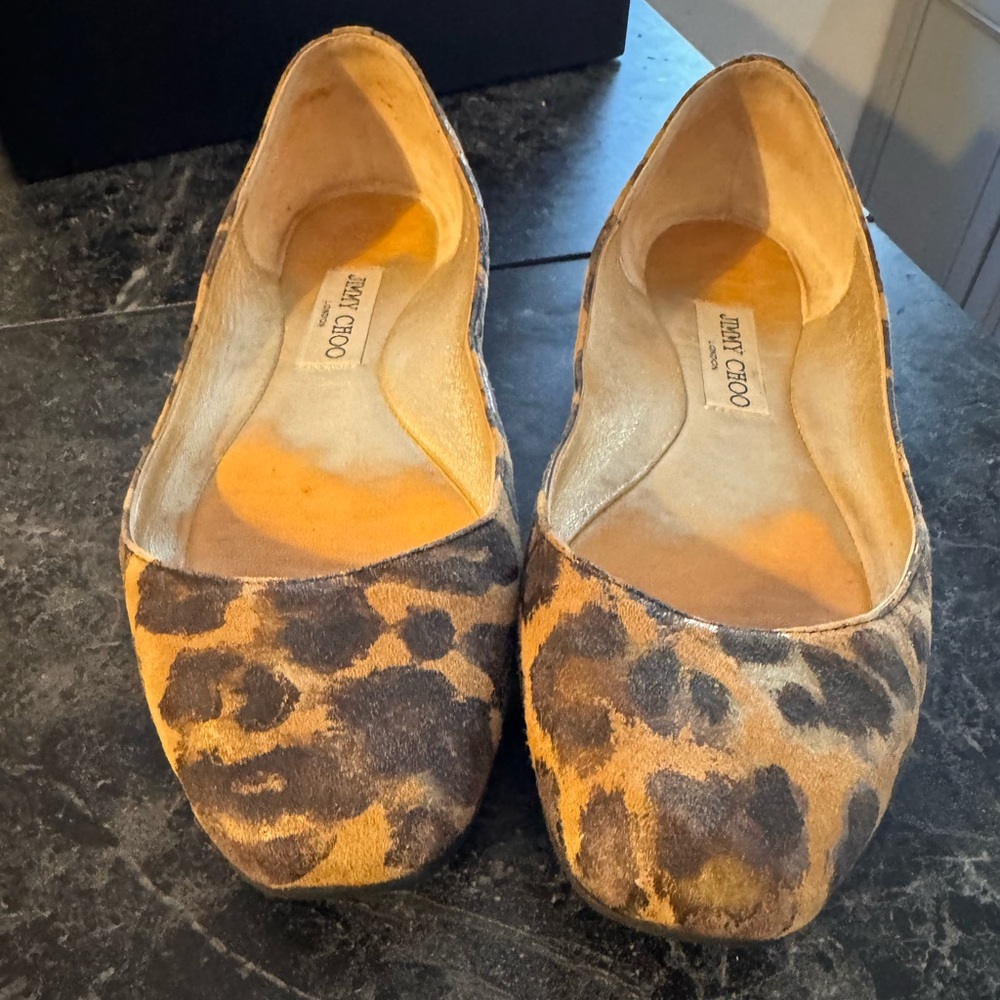 Jimmy Choo Gold and Tan Flats